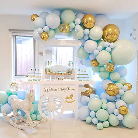 124pcs Macaroon Blue Balloon Garland Kit Baby Shower Decorations for Boys - Hibrides