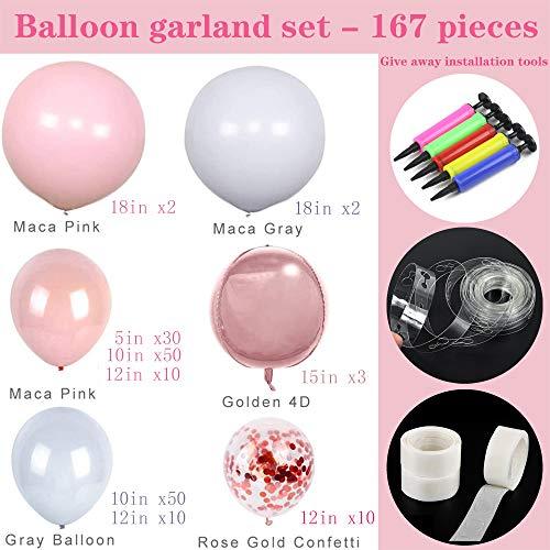 167 Pcs Pink and Gray Balloon Garland Arch Kit for Bridal Shower and Birthday - Hibrides