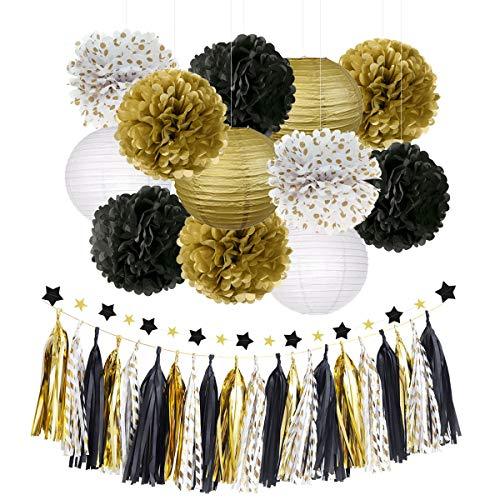 Black and Gold Party Decorations Black Gold Tissue Paper Pom Poms for Graduation Birthday Party Decorations - Hibrides