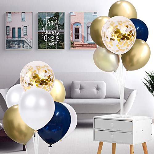 50 pcs Navy Blue and Gold Confetti Balloons Birthday Balloons for Graduation Birthday - Hibrides