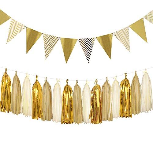 Sparkly Paper Banner Triangle Flags Bunting for Baby Shower, Birthday Party Decorations - Hibrides
