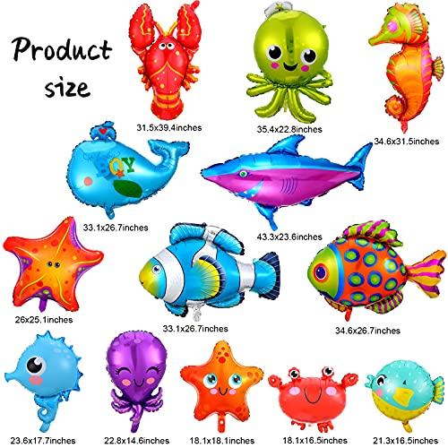 14 Pieces Sea Animal Balloons Under the Sea Balloons for Ocean Themed Party - Hibrides
