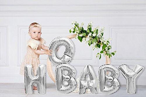 Giant Oh Baby Silver Foil Letter Balloons 40 Inch Metallic Gender Reveal Birthday Party - Hibrides