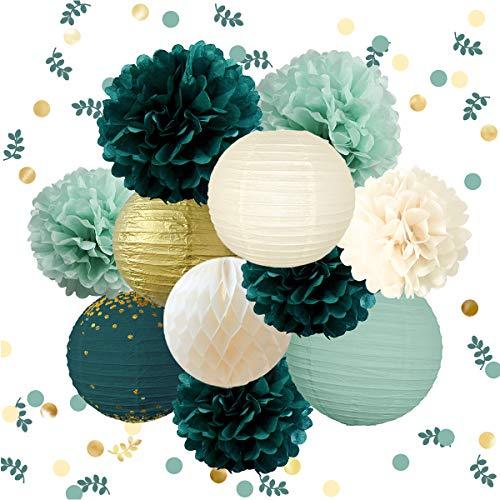 12PCS Green Hanging Tissue Pom Poms Wedding Bridal Shower Party Decorations - Hibrides