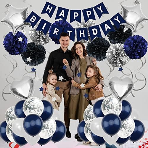 Birthday Decorations for Men Happy Birthday Banner Pompoms Balloon for Birthday Party - Hibrides