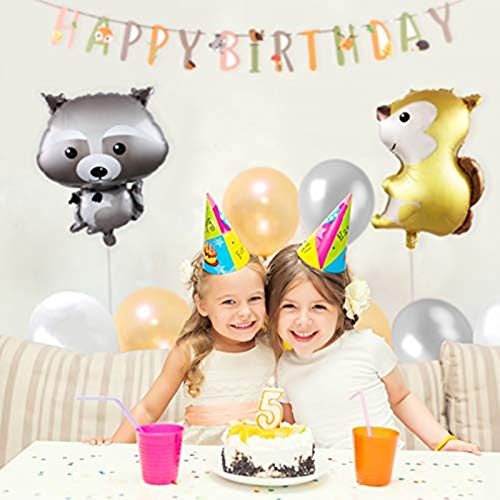 Woodland Animal Balloons & Happy Birthday Banner Birthday Party Decorations - Hibrides