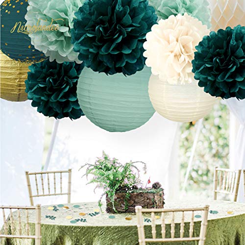 12PCS Green Hanging Tissue Pom Poms Wedding Bridal Shower Party Decorations - Hibrides