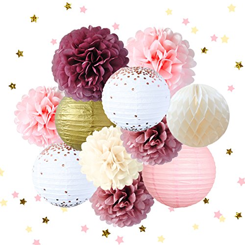 12PCS Dusty Rose Blush Pink Tissue Pom Poms for Wedding Bridal Shower Baby Shower Birthday - Hibrides