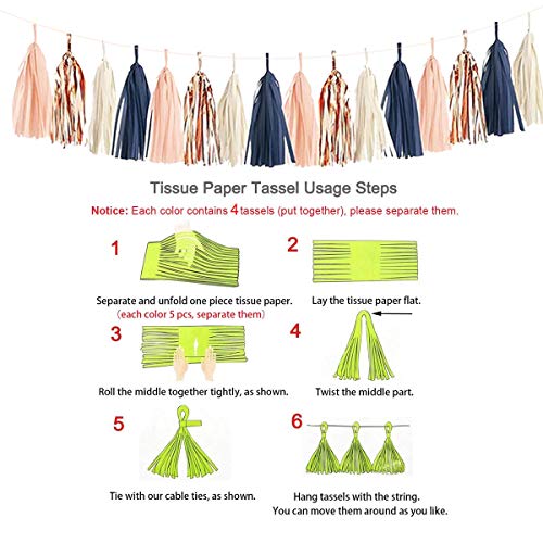 32 Pack Navy Blue Rose Gold Party Decoration Kit, Tassel and Garland for Bridal Shower, Gender Reveal Decorations - Hibrides