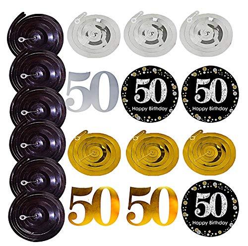 Black & Gold Glittery Happy 50th Birthday Banner - Hibrides
