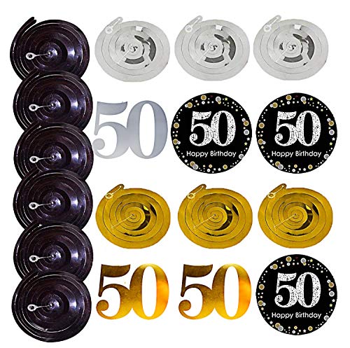 Black & Gold Glittery Happy 50th Birthday Banner - Hibrides