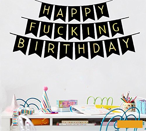 Black Happy Fucking Birthday Bunting Banner for Birthday Decorations - Hibrides