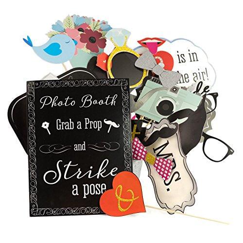 31 Printed Pieces Wedding Photo Booth Props for Wedding Decorations - Hibrides