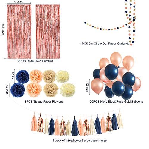 32 Pack Navy Blue Rose Gold Party Decoration Kit, Tassel and Garland for Bridal Shower, Gender Reveal Decorations - Hibrides