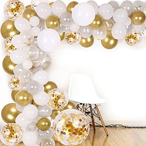 133Pcs White and Gold Balloon Arch for Weddings Bridal Shower Decorations - Hibrides