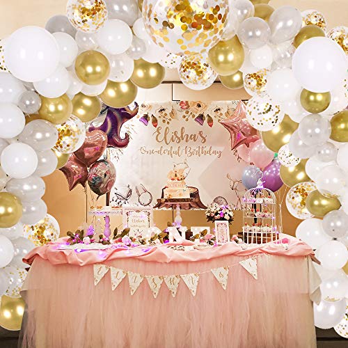 133Pcs White and Gold Balloon Arch for Weddings Bridal Shower Decorations - Hibrides