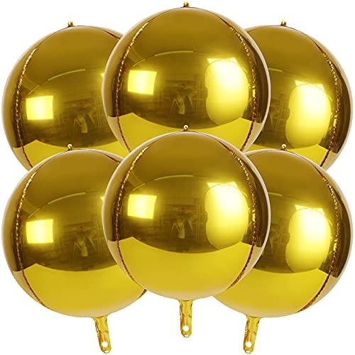 Gold 4D Balloons 6Pcs 18 inch Mylar Foil Balloons for Birthday Wedding Party - Hibrides