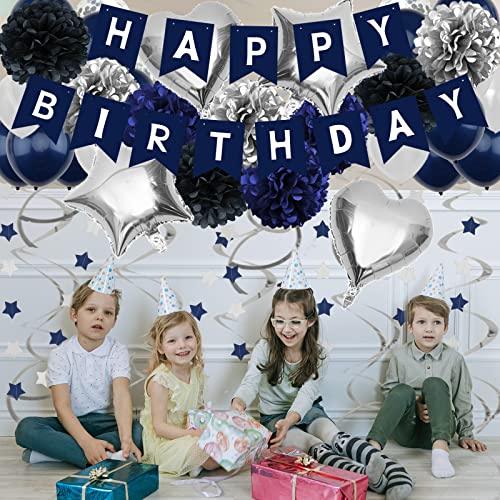 Birthday Decorations for Men Happy Birthday Banner Pompoms Balloon for Birthday Party - Hibrides