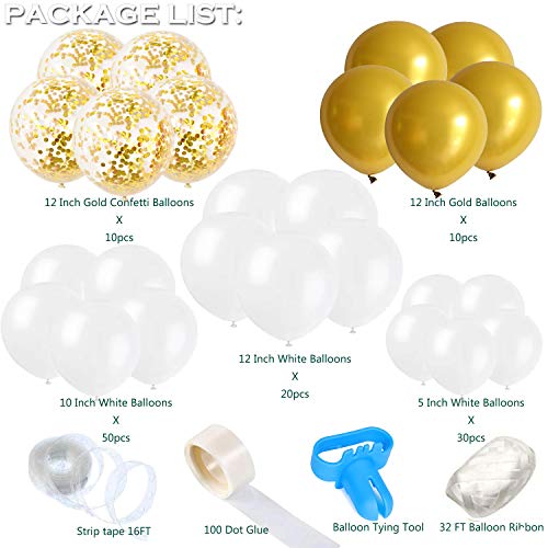 124 Pcs White and Gold Balloon Garland for Baby Shower Wedding Birthday Decorations - Hibrides