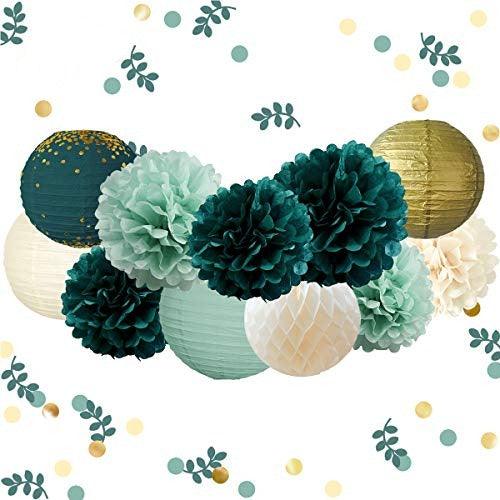 12PCS Green Hanging Tissue Pom Poms Wedding Bridal Shower Party Decorations - Hibrides