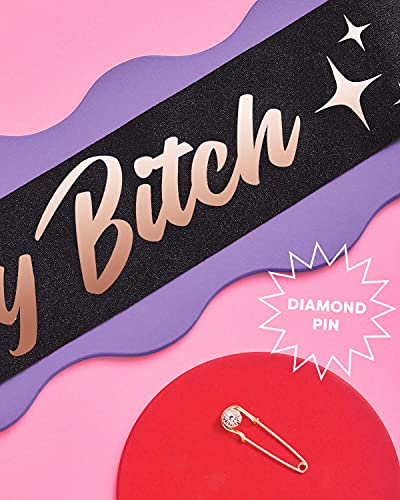 xo, Fetti Birthday Sash for Women - Black Glitter + Rose Gold Foil | Birthday Decorations - 21st, 30th, Birthday Girl - Hibrides