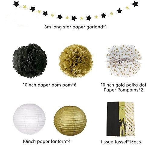 Black and Gold Party Decorations Black Gold Tissue Paper Pom Poms for Graduation Birthday Party Decorations - Hibrides
