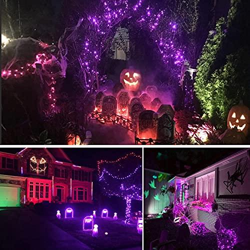 2 Pack Purple Halloween Lights LED Solar String Lights Outdoor Halloween Decorations - Hibrides