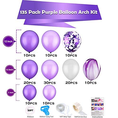 135 Pieces Purple Balloon Arch for Wedding Birthday Graduation Party Decorations - Hibrides