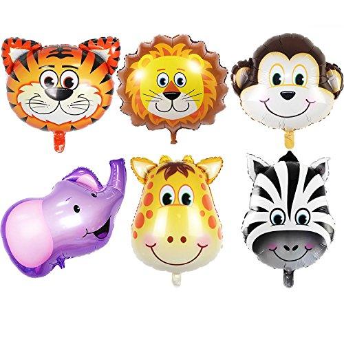 6pcs Giant Zoo Animal Balloons Kit For Jungle Safari Animals Theme Birthday Party Decorations - Hibrides