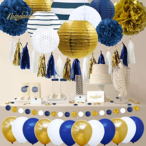 Royal Blue Tissue Pom Poms Flower Glitter Anchor Confetti Tassel Garland for Party Balloon for Graduation Wedding - Hibrides