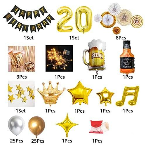 20th Birthday Party Supplies Set With String Light 40 Inches Number Balloons - Hibrides