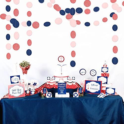 Navy Blue Pink Rose Gold Paper Garland for Gender Reveal Wedding Birthday Party - Hibrides