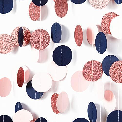 Navy Blue Pink Rose Gold Paper Garland for Gender Reveal Wedding Birthday Party - Hibrides