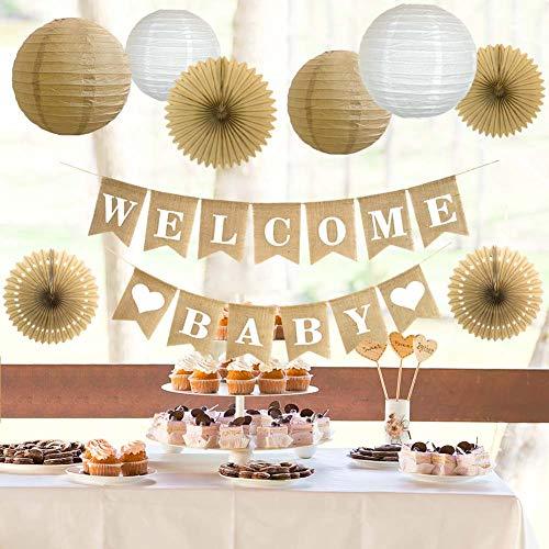 17pcs Rustic Paper Pom Poms Paper Fans Lanterns for Bridal Baby Shower Birthday Wedding - Hibrides