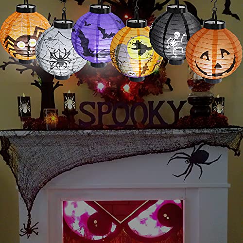 6 Pcs Halloween Paper Lanterns with LED Light for Halloween Decorations - Hibrides