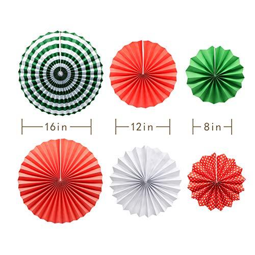 14pcs Red White Green Hanging Paper Pom Poms and Fans Set for Christmas Birthday Wedding - Hibrides