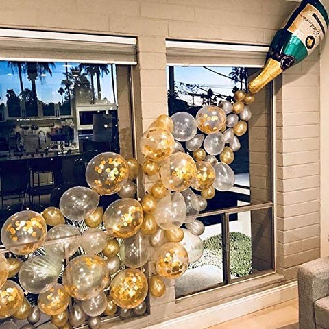88 PCS Gold Silver Champagne Bottle Balloon Kit for Wedding and Bridal Shower - Hibrides