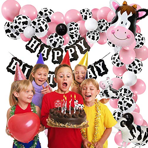 85pcs Funny Cow Party Balloon Arch Decorations with Happy Birthday Banner - Hibrides