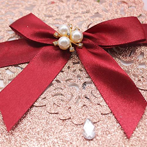 Rose Gold Glitter Laser Cut Invitations Diamond and Ribbon Design LCZ111 - Hibrides