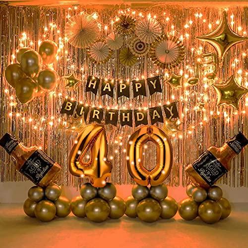 40th Birthday Party Supplies Set With String Light 40 Inches Number Balloons - Hibrides