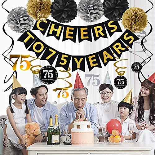Gold Glittery 75th Birthday Party Decorations Banner - Hibrides