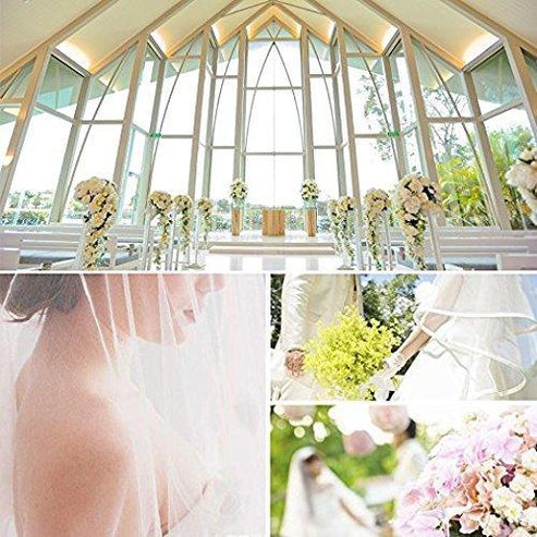 ZIYAN White Double Ribbon Edge Center Cascade Bridal Wedding Veil with