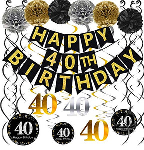 Gold Glittery Happy 40th Birthday Banner for 40th Anniversary Decorations - Hibrides