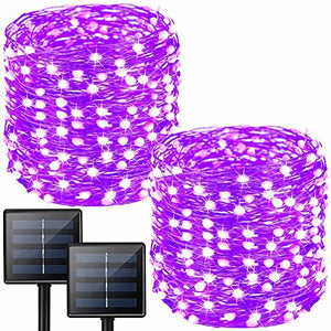 2 Pack Purple Halloween Lights LED Solar String Lights Outdoor Halloween Decorations - Hibrides