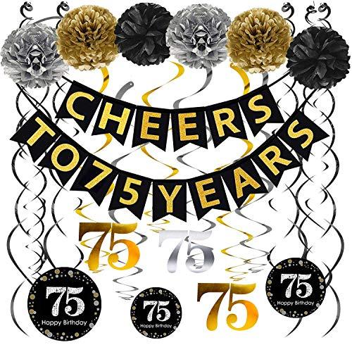 Gold Glittery 75th Birthday Party Decorations Banner - Hibrides