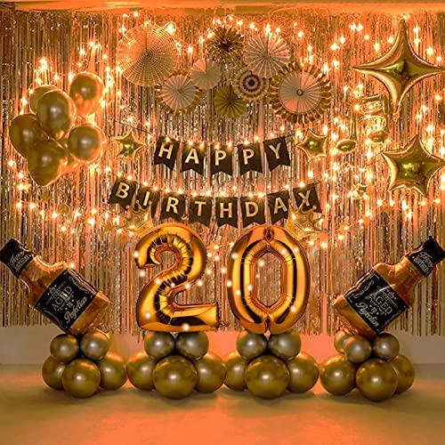 20th Birthday Party Supplies Set With String Light 40 Inches Number Balloons - Hibrides