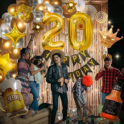 20th Birthday Party Supplies Set With String Light 40 Inches Number Balloons - Hibrides