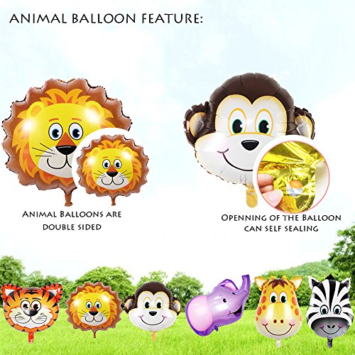 6pcs Giant Zoo Animal Balloons Kit For Jungle Safari Animals Theme Birthday Party Decorations - Hibrides