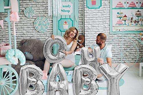 Giant Oh Baby Silver Foil Letter Balloons 40 Inch Metallic Gender Reveal Birthday Party - Hibrides