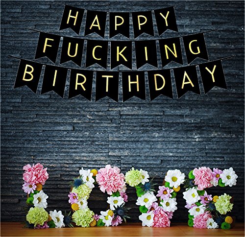 Black Happy Fucking Birthday Bunting Banner for Birthday Decorations - Hibrides